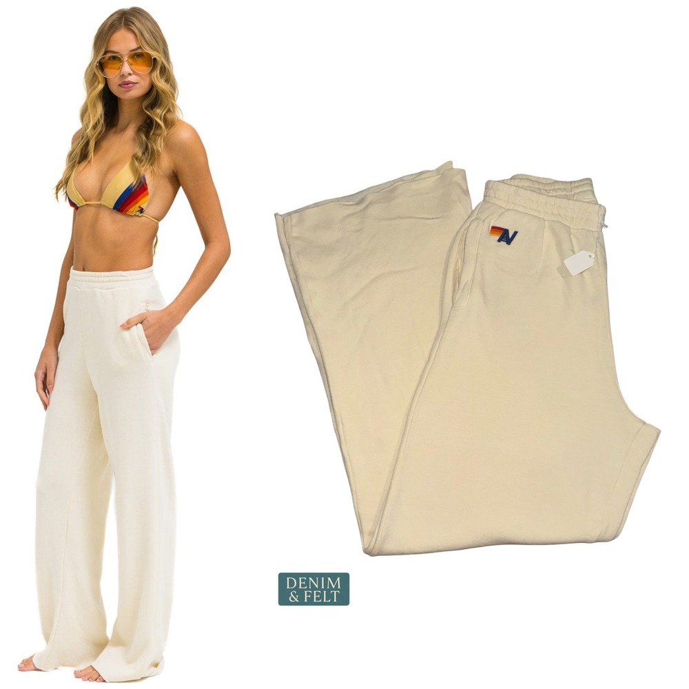Aviator Nation Wide Leg‎ Pocket Sweatpants Vintage White Lounge Medium NEW